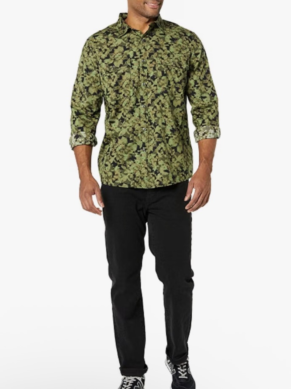 NWT Amazon Essentials Green Camo Button-Down Shirt S B24